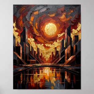 Poster Palette de couteau à peinture abstraite d'or tempé