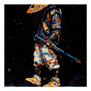 Poster Palette de Ninja Cyber Couteau Néon Orange Impasto