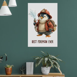 Poster Palette de ping-pong de pompier manchot d'hiver