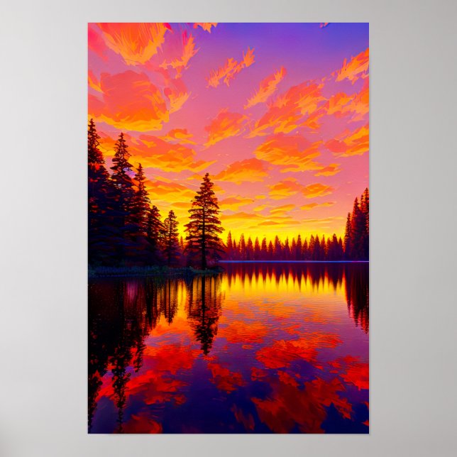 Poster Palette du coucher de soleil, Gold et Red Sky sur  (Devant)