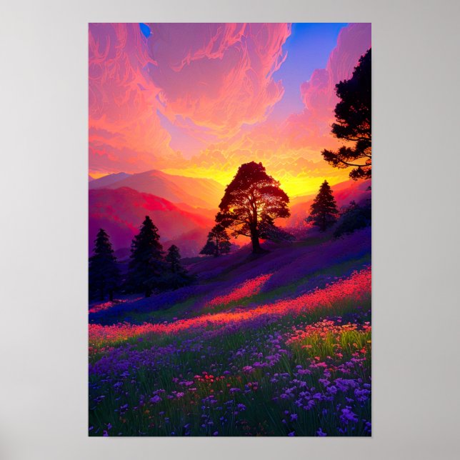 Poster Palette du crépuscule, Colline aux fleurs florissa (Devant)