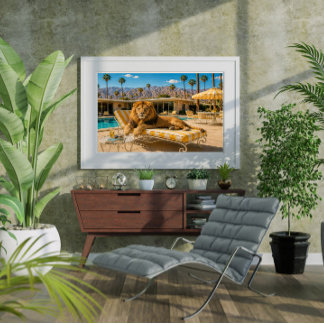 Poster Palm Springs 1950 Piscine Lion au repos