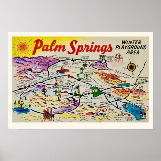 Poster Palm Springs Carte Rétro Imprimer (Devant)