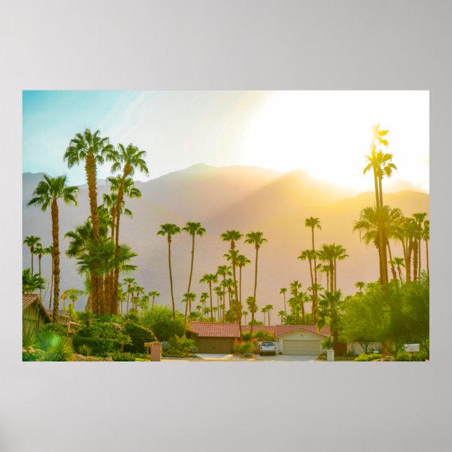 Poster Palm Springs coucher de soleil avec montagnes et p (Devant)