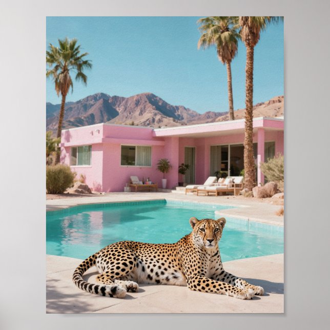 Poster Palm Springs Leopard Retro Moderne du milieu du si (Devant)