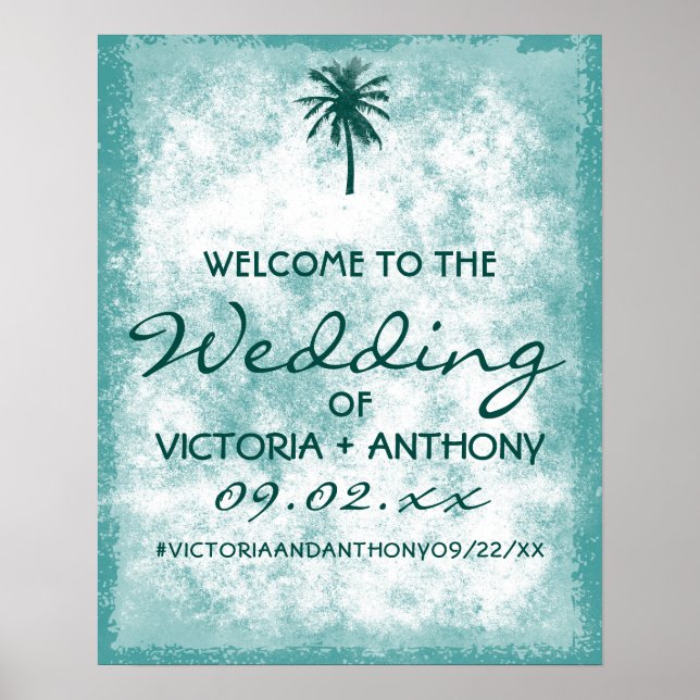 Poster Palm Tree Beach Tropical Mariage Bienvenue (Devant)