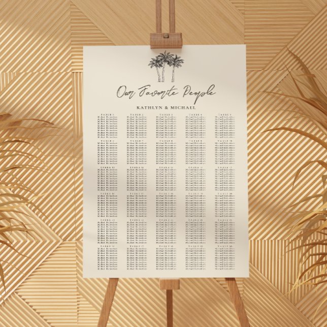 Poster Palm Tree Beach Wedding 30 Table Seating Chart (Créateur téléchargé)