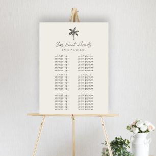 Poster Palm Tree Beach Wedding 6 Table Seating Chart
