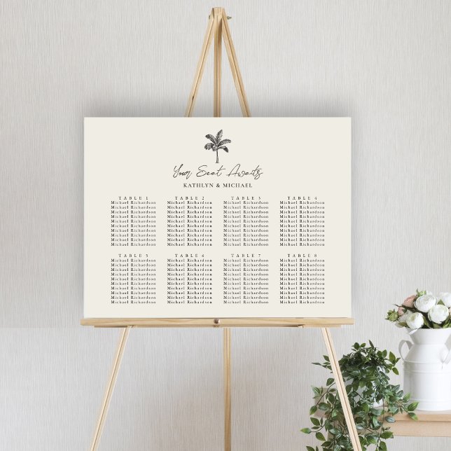 Poster Palm Tree Destination Mariage 8 Table Seating (Créateur téléchargé)