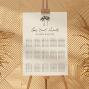 Poster Palm Tree Destination Wedding 15 Seating Chart