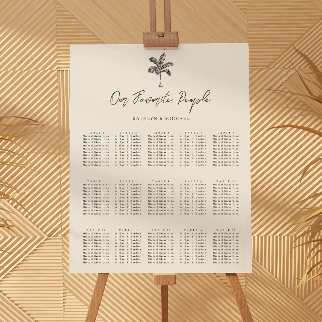 Poster Palm Tree Destination Wedding 15 Seating Chart (Créateur téléchargé)