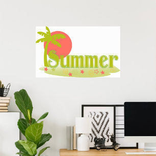 Poster Palm Tree été avec soleil et plage