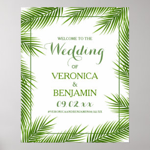 Poster Palm Tropical Feuilles Beach Mariage Bienvenue