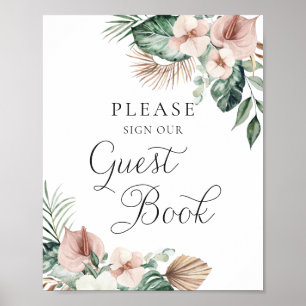 Poster Palm tropical Floral Blush Mariage Livre d'invité