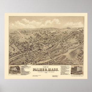 Poster Palmer, MA Carte panoramique - 1879