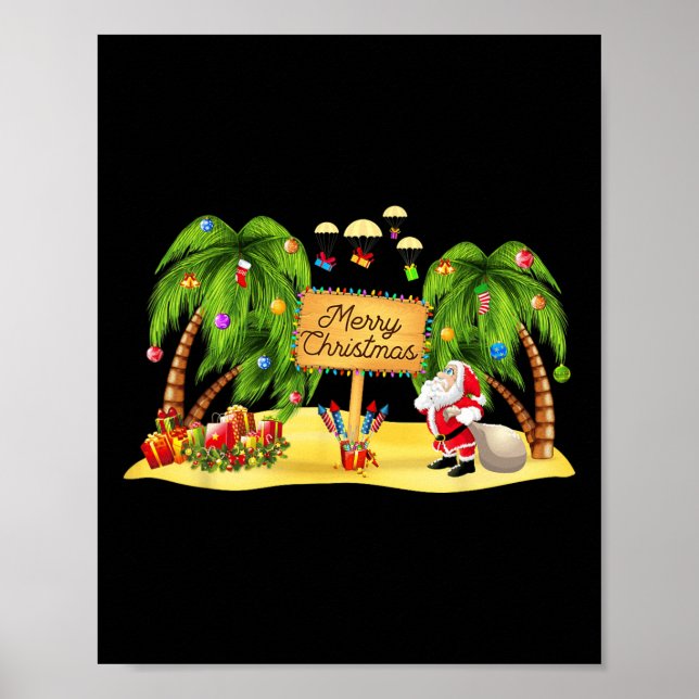 Poster Palmier de Noël Lumières de noix de coco tropicale (Devant)