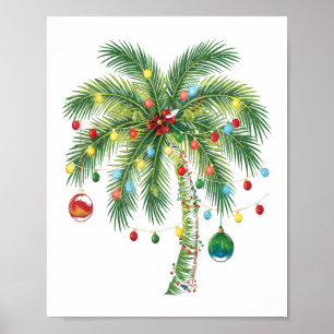 Poster Palmier de Noël tropical avec lumières et ornam