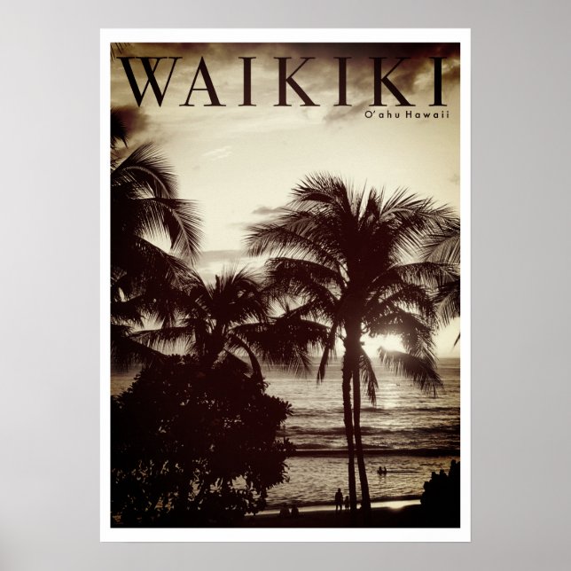 Poster Palmier hawaïen vintage Waikiki (Devant)