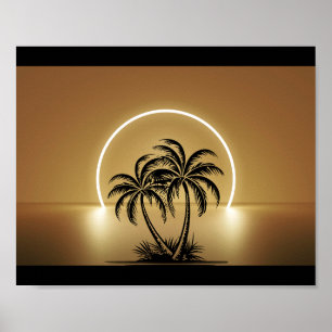 Poster Palmier noir et or Art tropical imprimable