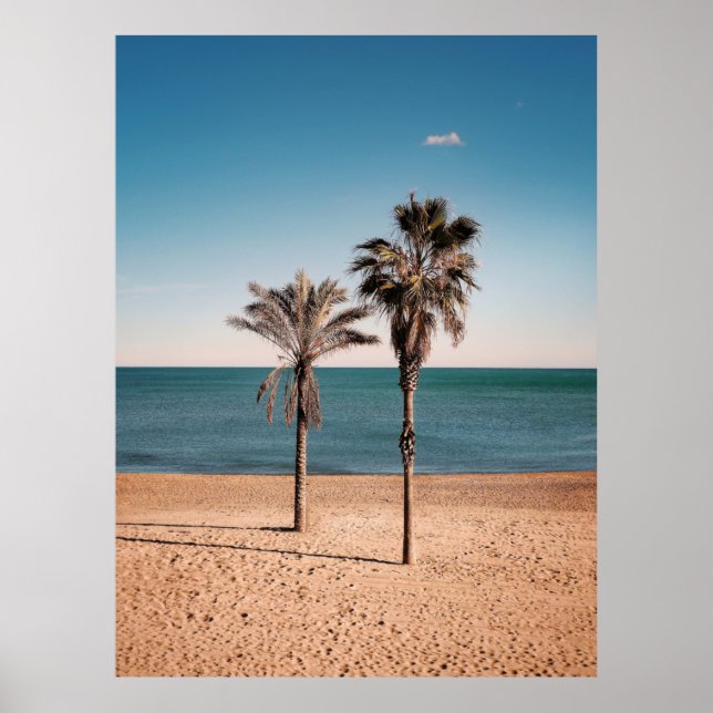 Poster Palmier sur la plage le matin (Devant)