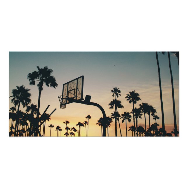 Poster Palmiers de basket au coucher du soleil (Devant)