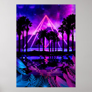 Poster Palmiers de néon paysage : Pyramide