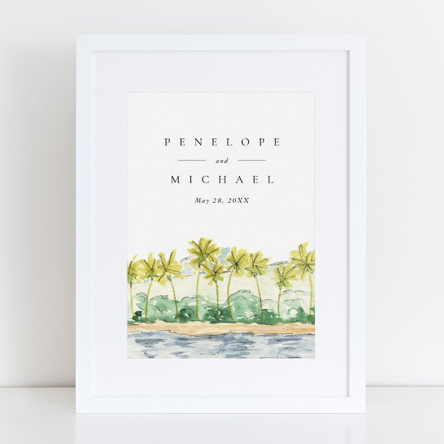 Poster Palmiers de plage Mariage aquarelle tropicale (Créateur téléchargé)
