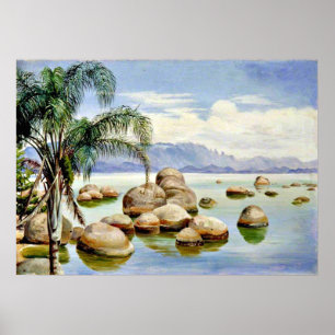 Poster Palmiers et Boulders dans la baie de Rio, Brésil