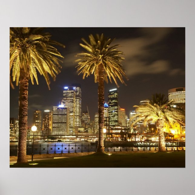 Poster Palmiers et CBD à la nuit, Sydney, Nouveau-Sud (Devant)