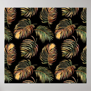 Poster Palmiers Gold-Green : Aquarelle Motif sans couture