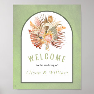 Poster Palmiers, pampas herbe sauge vert accueil mariage