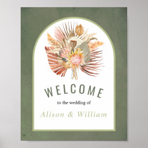 Poster Palmiers, pampas herbe vert accueil mariage