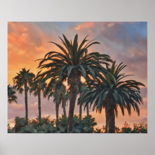 Poster Palmiers Tropical Sunset Aquarelle Art
