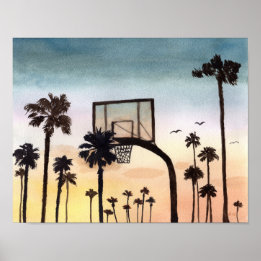 Poster Palmiers tropicaux avec plateau de basket