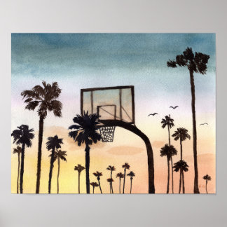 Poster Palmiers tropicaux avec plateau de basket
