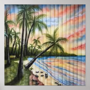POSTER PALMIERS TROPICAUX AVEUGLES DE PLAGE