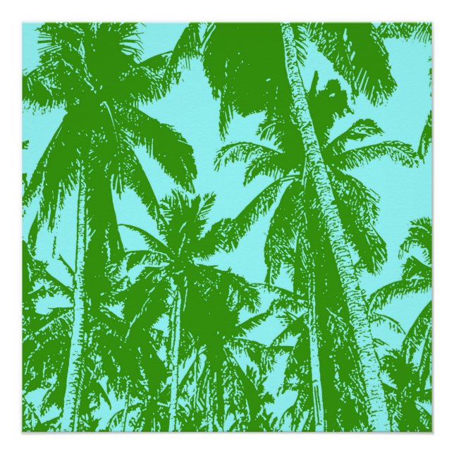 Poster Palmiers tropicaux en vert et bleu (Devant)