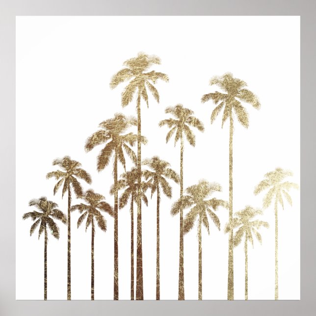 Poster Palmiers tropicaux or glamour sur blanc (Devant)