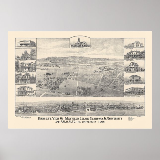 Poster Palo Alto, CA. Carte panoramique 1888 (1658A) (Devant)