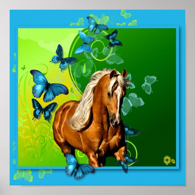 Poster Palomino et papillons (Devant)