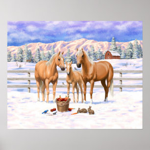 Poster Palomino Quarter Horses In Winter Snow