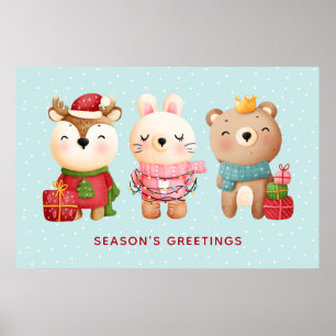 Poster Pals de Noël - Rennes, Ours et Lapin