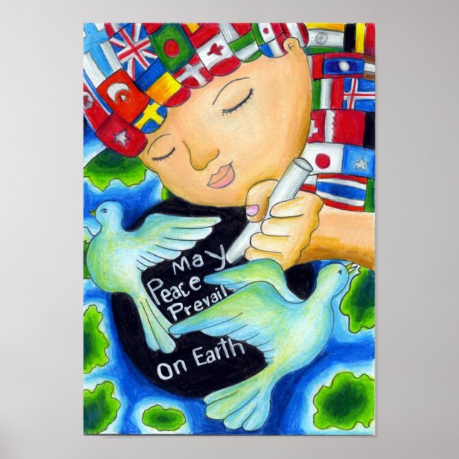 Poster Pals de paix ~ Que la paix prédomine sur la Terre (Devant)