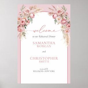 Poster Pampas arche chic brush Peonies Bienvenue répétiti