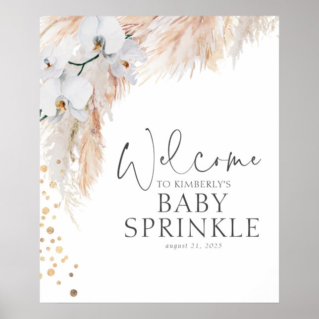 Poster Pampas Baby shower Floral Grass Bienvenue (Devant)