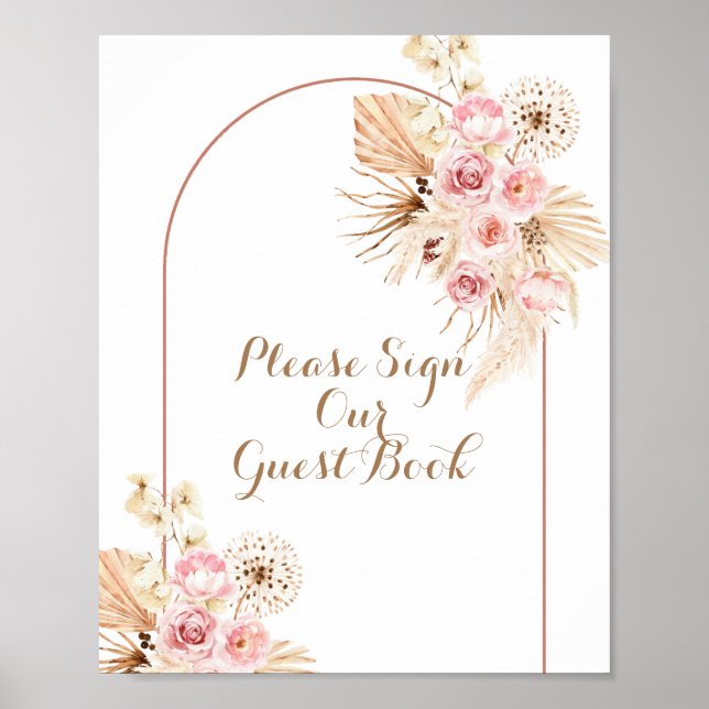 Poster Pampas Boho Rose Floral S'il vous plaît signer not (Devant)