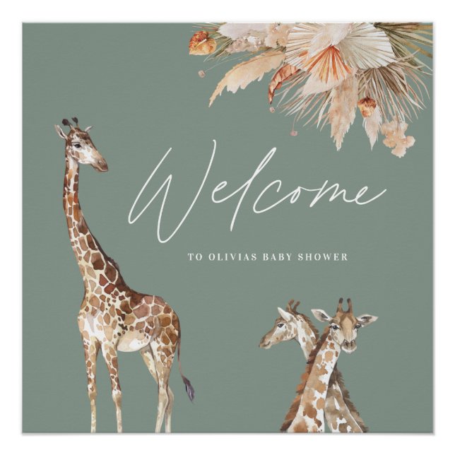Poster Pampas botanique herbe girafe safari sauge vert t (Devant)