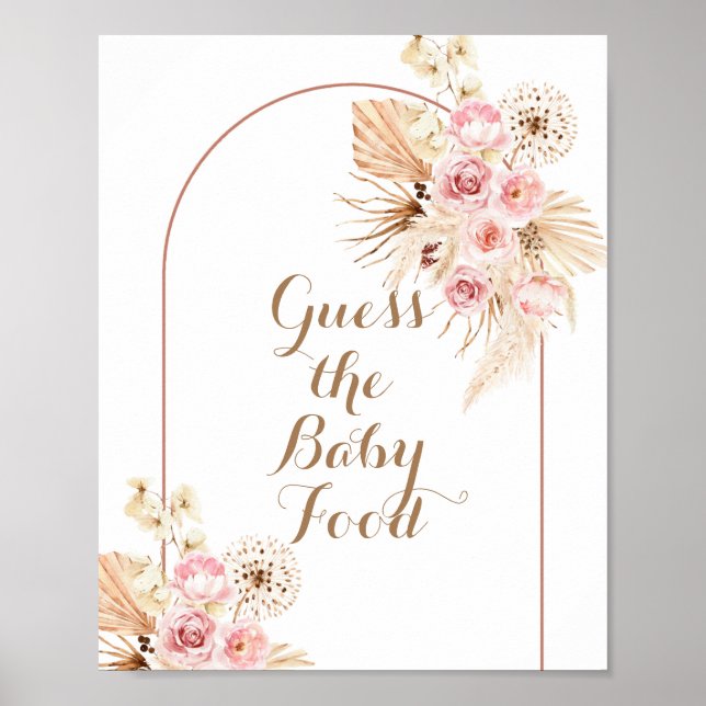 Poster Pampas de Boho Rose Floral Guess the Baby Food Sig (Devant)