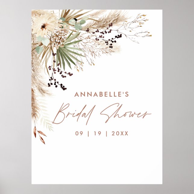 Poster Pampas de douche nuptiale budget herbe moderne élé (Devant)