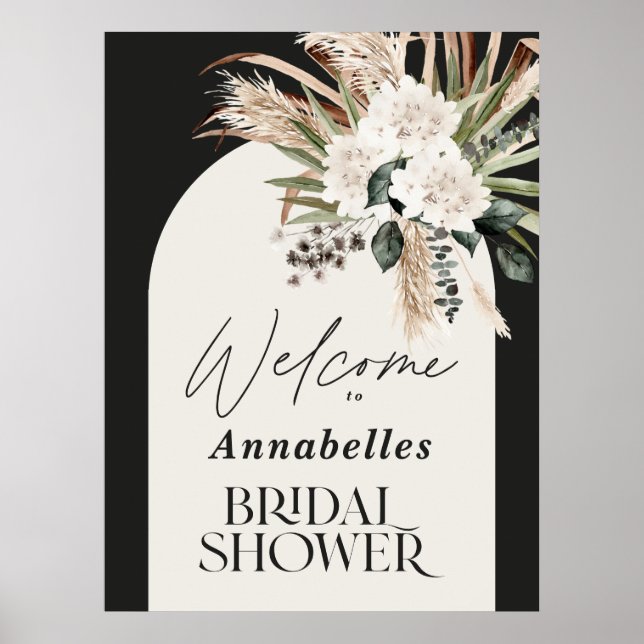 Poster Pampas douche nuptiale herbe moderne boho élégant (Devant)